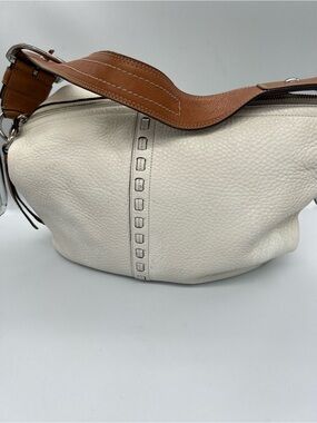 Coach Leather Shoulder Hobo Bag in Cream with Tan Strap